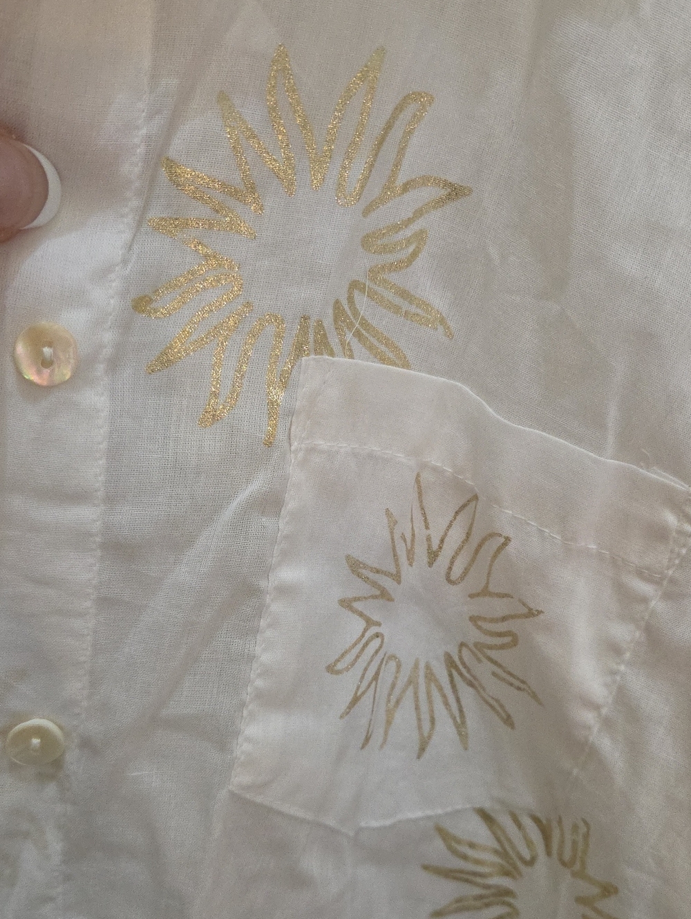 Calypso St Barth White Gold Sunburst Cotton Button Blouse Sz XL - Picture 4 of 5